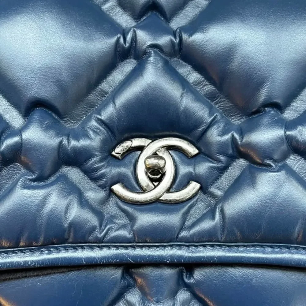 Chanel Chesterfield Large Quilted Lambskin Handbag Blue